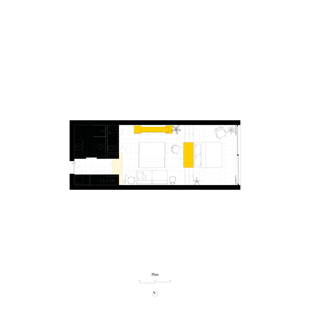 Cerahkan Apartemen Minimalis 30m2 Pakai Warna Kuning / Corpo Atelier 1